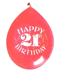 Age 21 latex balloon - assorted colours