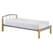 This single bedstead from the Akita range comes in a contemporary design with a silver effect