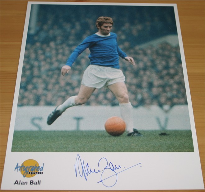 Autographed Editions photo signed in blue pen by the England World Cup winner Alan Ball. COA -