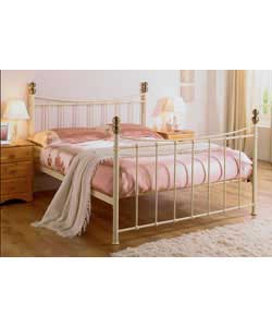 Headboard and footboard in an ivory powder coated finish with brass effect finials.Size (W)162.7, (L