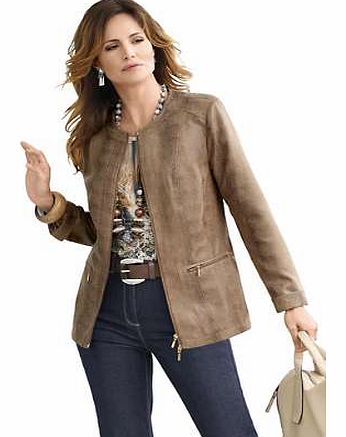 The soft, faux suede fabric, with subtly shimmering foil snake skin print and gold coloured 2 way front zip give this jacket its elegant look. Featuring gold coloured zips on both pockets, Viennese seams and shoulder pads for a perfect fit. With cuff