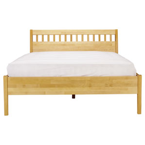 Neat and contemporary, this great value light wood bedstead has a headboard with half-depth