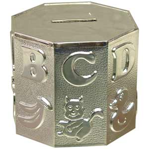 This traditional silver plated alphabetical money box makes a beautiful keepsake gift for a newborn 