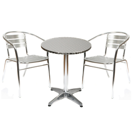 This aluminium bistro set - 60cm dia table and 2 chairs - or cafe furniture set has become increasin