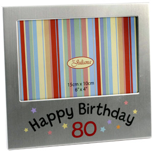 This simple but highly effective Aluminium Happy 80th Birthday Photo Frame is perfect for giving a s