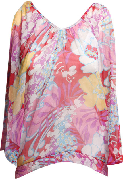 Bright paisley print chiffon tunic with open sleeves, and under vest 100 Polyester, Length 64cm at b