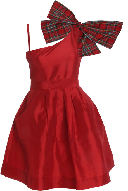 One shoulder prom dress with net underskirt and tartan bow detail. 100 polyester. Length 58cm.