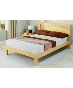Oak effect double bedstead with solid slats. Includes firm mattress. Size (W)156, (L)196, (H)96cm