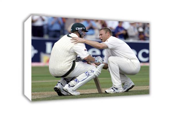 Andrew Flintoff consoles Brett Lee after England defeated Australia on day four of the Second npower