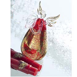Eye-catching spun glass tabletop decoration in hand-made red and gold leaf. Candle not supplied