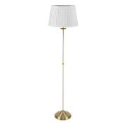 This classic floor lamp has a brass base and cream faux silk pleated shade.  The lamp is for use wit