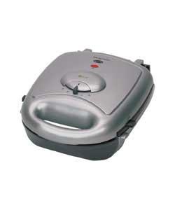 Silver. 2000 watts. Cooks up to 6 burgers or 6 chicken breasts.Removable non stick grilling plates. 