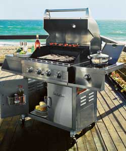 Super deluxe stainless steel gas wagon grill. Quick start electronic ignition, unique elliptical
