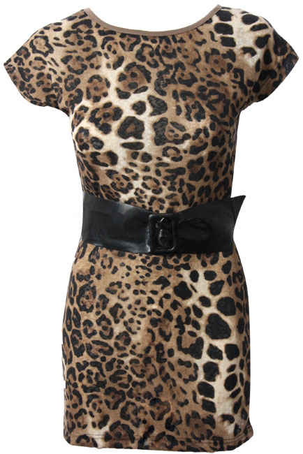 Animal print knitted dress with pvc belt, Length 80cm at back