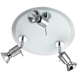Steel ceiling light with 3 dimmable halogen spotli