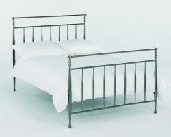 Traditional yet modern outstanding bedstead finished in an antique nickel. Comes with a sprung