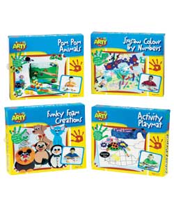 4 exciting activity kits including Funky Foam Creations (a kit for creating finger puppets), Jigsaw