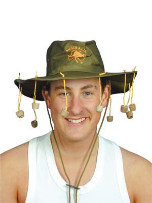 The corks on this hat are meant to keep the flies off your face when you are in Australia. This is
