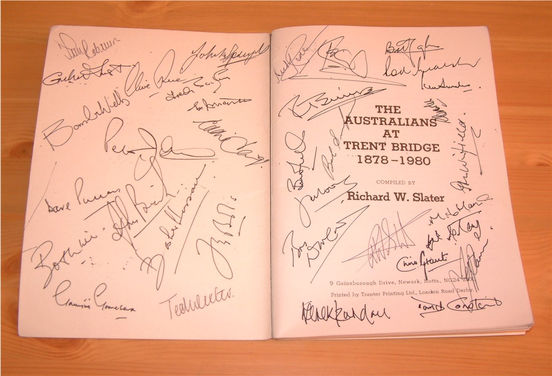 Signed on the inside cover by 35 players including Clive Rice  Ian Botham  Bomber Wells  Derek