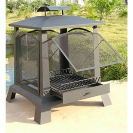 Produces heat from all sides with large easy access doors (which open upwards) deep hearth and