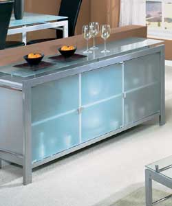 Silver coloured tubular metal frame with tempered