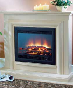 Traditional style with cream stone effect finish and matching back panel and hearth.Complete with a 
