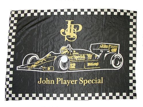 JPS Team Lotus flag featuring a picture of Ayrton Senna