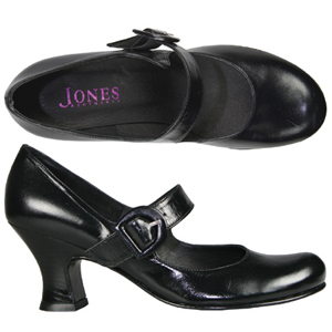 A fashionable Mary-Jane style Court shoe from Jones Bootmaker. Features round slightly up-turned toe