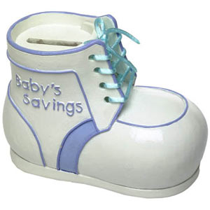 This beautiful resin baby boy bootie money box is a wonderful keepsake for that little one to save a