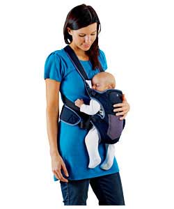 A stylish black and grey two way carrier, which enables the baby to face either inwards or outwards.