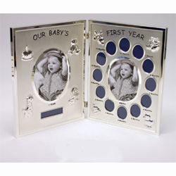 Remember Babys first year with this lovely two tone double frame with 12 inserts