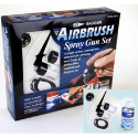 Single action, external mix airbrush for spraying most kinds of paints, inks, enamels and