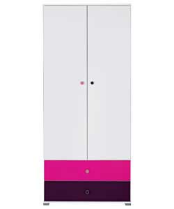 Size (H)188, (W)82, (D)51cm.White foil finish with pink and purple fascias.1 double hanging rail, 1 