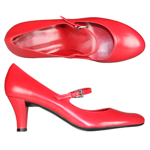 A classic Mary-Jane style Court Shoe from Jones Bootmaker. Features adjustable leather strap, covere