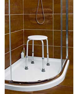 An adjustable aluminium height seat from 40.6 to 50.8cm.For use as a shower stool, or for use in and