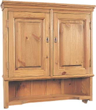 This large pine bathroom cabinet has two panelled doors and an undershelf adding a feeling of