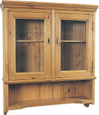 A very elegant large glazed bathroom cabinet in waxed pine. Two doors and small undershelf to