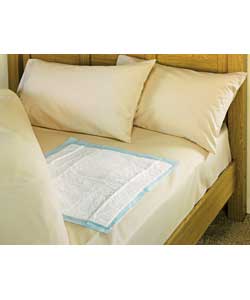 High absorbency incontinence fluff filled bed pad.Latex free, non woven polyethelyne absorbant cover