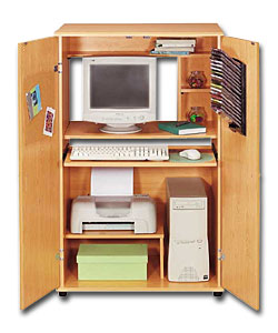 5 shelves. Pull-out keyboard shelf on metal runner