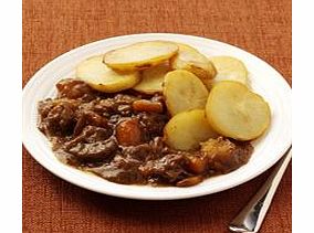 Delicious pieces of beef with carrots, swede and onion cooked in a rich sauce and topped with sautand#233; potatoes.