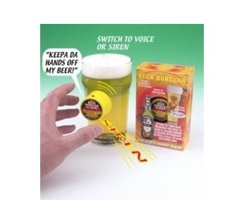 Beer Burglar Alarm System! Attach the little `sucker` to the side of you beer glass or bottle, set t