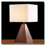 Obelisk Table Lamp in a brown leather effect finish