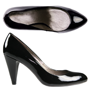 A Patent Court shoe from Jones Bootmaker. With pointed toe and covered heel, a must for this season.