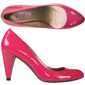 A Patent Court shoe from Jones Bootmaker. With a pointed toe and covered heel, a must for this seaso