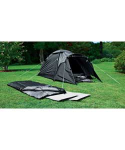 This superb outfit comprises 2 camping mats, 2 sleeping bags and a 2 person tent.2 person tent:Polye