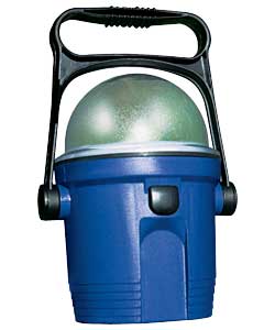 Hanging/standing lantern.Strong weatherproof casing.Dimmer switch.Blue and black plastic.Size (H)22,