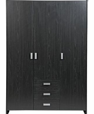 Unbranded Capella 3 Door 3 Drawer Wardrobe - Black Ash