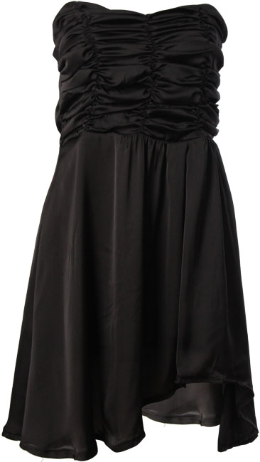 Satin dress with gathered pleat bodice. 100 polyester. 68cm long.