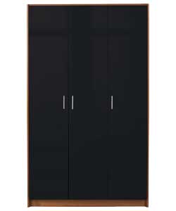 Unbranded Caspian 3 Door Wardrobe - Black Gloss with Beech