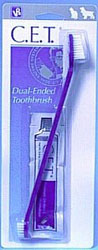Dual-ended toothbrush for large and small teeth.